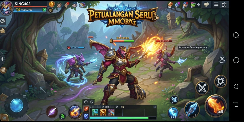 Screenshot utama KING403 menampilkan aksi pertempuran epik di dunia MMORPG.