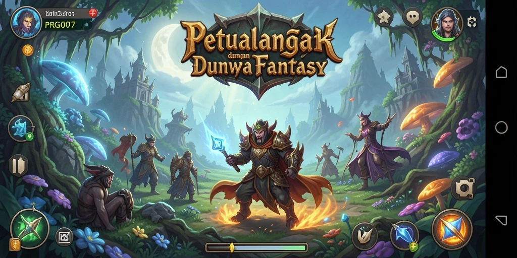 Screenshot dari gameplay PRG007 yang menunjukkan pertempuran epik dan eksplorasi dunia.